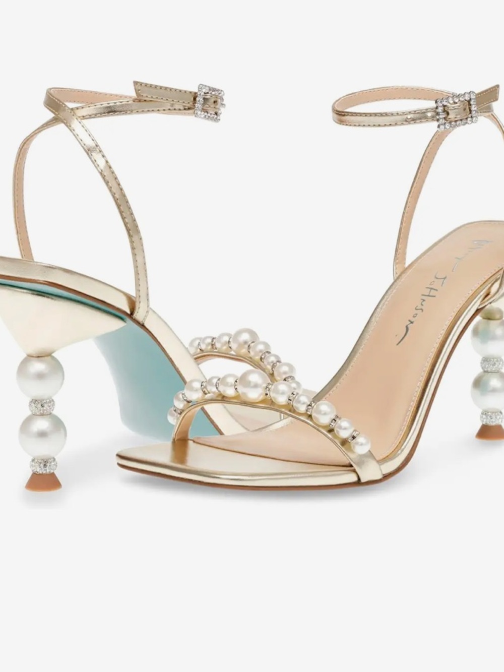 Betsey Johnson Jacey Sandal Gold Pearl-Embellished Ankle-Strap Sandal Size 8.5 - Picture 2 of 7
